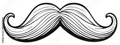 Black and White Vector Illustration of a Curly Mustache