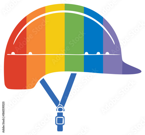 Rainbow Bicycle Helmet LGBTQ Pride Symbol Safety Gear Flat Graphic Vector