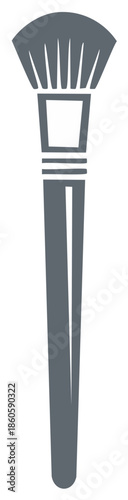 Gray makeup brush, long handle, cosmetic tool for applying powder, beauty instrument, flat vector