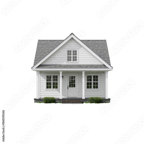 Modern White House With a Gabled Roof and a Front Porch Set in a Simple Desig...