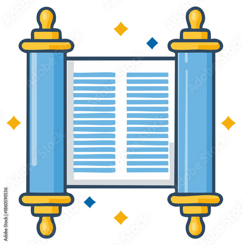 Open scroll with religious text and sparkling light effects