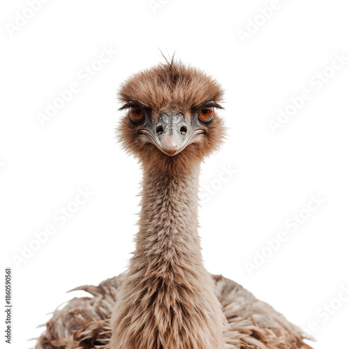 Large Ostrich Stands Alone on a White Background in a Natural Pose on a Sunny...