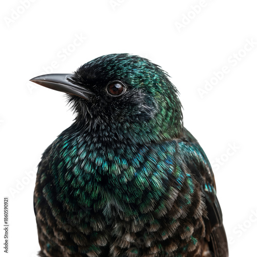 Bright Feathered Bird Sits Quietly With Shiny Green and Black Plumage in Natu...