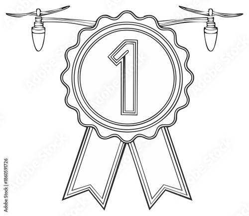 First place award illustration featuring a number one with ribbons and festive lights graphic design