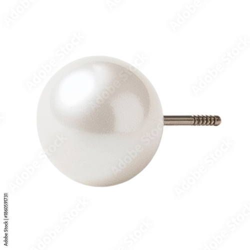 Pearl Stud Earring on White Background Showing Simple Design and Shiny Surface