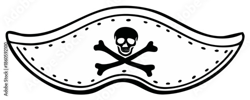 Vector illustration of a pirate captain hat with skull and crossbones symbol