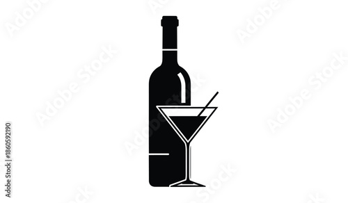 An elegant silhouette of a wine bottle and cocktail glass illustration