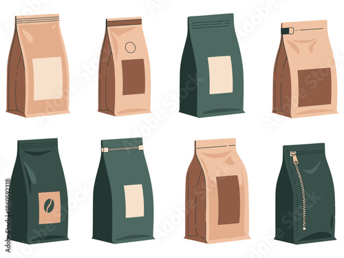 Assortment of Packaging for Beverage and Food Products Retail Pouches Store Goods Product Containers