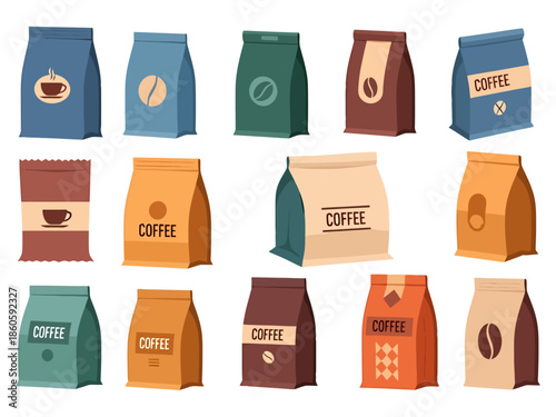 Assortment of Coffee Bean Packaging Bags Retail Product Displays