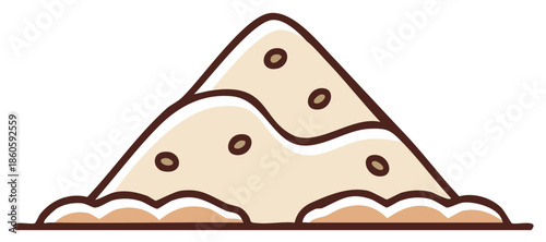 Stylized pile of sand, beige color, wavy edges, brown lines, vector illustration, decorative elements, summer vibes, desert sand.