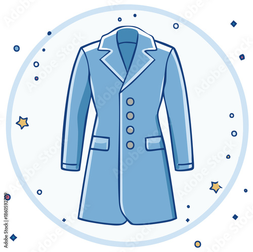 Cartoon style blue coat with pockets and buttons for winter season