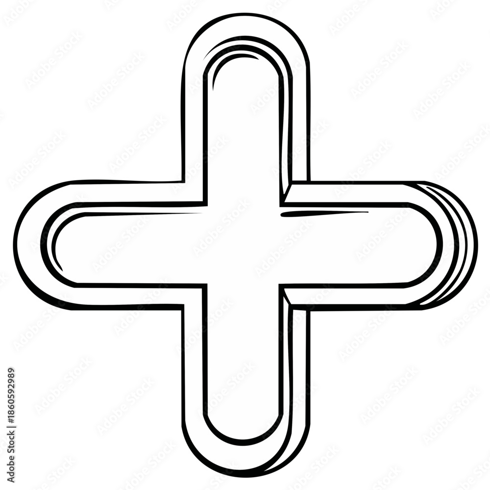 Obraz premium Outline Medical Cross Symbol in Hand-Drawn Style Featuring Clean Lines and Rounded Ends for Healthcare and Assistance Concepts