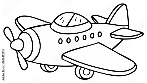 Cute cartoon airplane with propeller and wings, isolated on white background