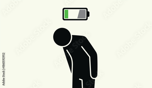 Low battery symbol with a depiction of a person feeling downcast