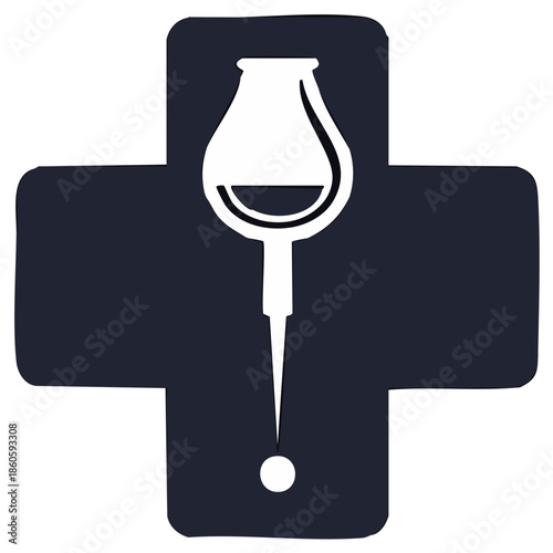 IV Drip Infusion Icon on a Medical Cross Symbol for Hydration and Vitamin Therapy