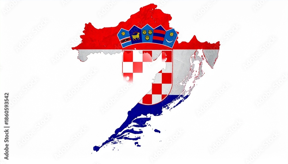 Fototapeta premium Croatia Map with National Flag Design Abstract Southeast European Geography Concept