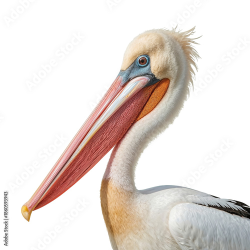 Pelican With Long Beak Standing Against White Background in a Natural Setting