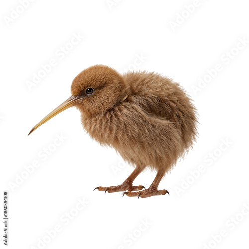Kiwi Bird Stands With Wings Slightly Open on a White Background During Daylig...