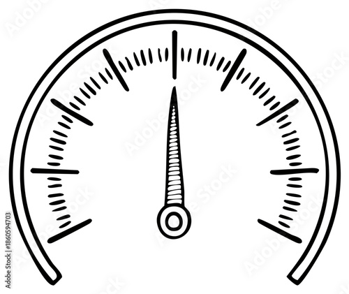 Black and white sketch of a dial gauge with a needle pointing straight up