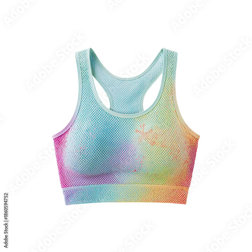 Colorful Mesh Sports Bra With Gradient Design for Workouts and Fitness Activi...