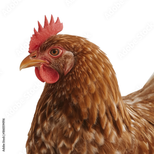 Brown Chicken Showing Details Such as Feathers and Comb in a Simple Setting