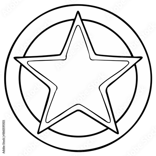 Outline of a star inside a circle. Black and white vector illustration.