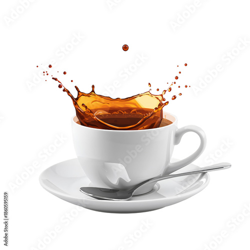 Coffee Cup With Splash in White Setting During Daylight Hours