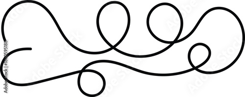 A complex black line forming multiple loops and curves on a white background