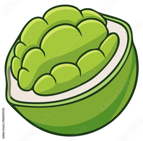 Stylized green custard apple fruit with segments shown