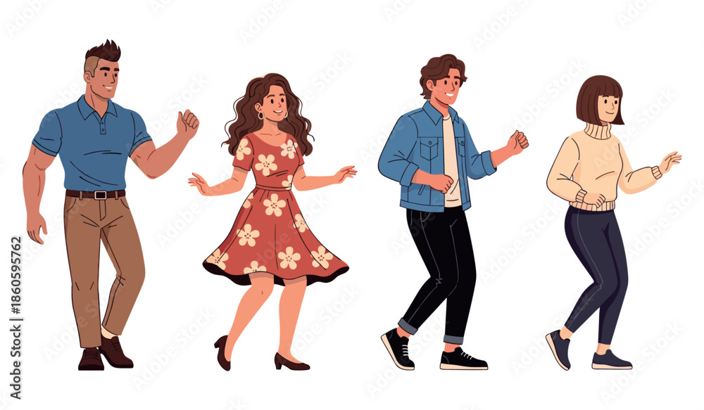 Naklejka premium Diverse group of young adults dancing in casual outfits