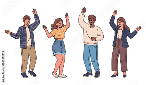 Diverse group of young adults dancing and having fun together