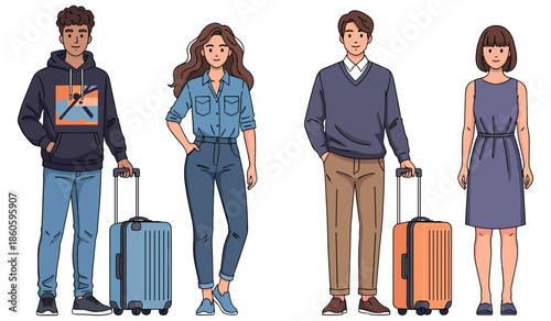 Diverse young adults with luggage ready for travel adventure