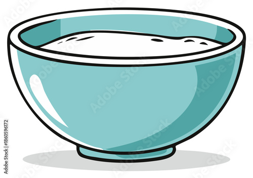 Simple cartoon illustration of a teal bowl filled with a creamy white food