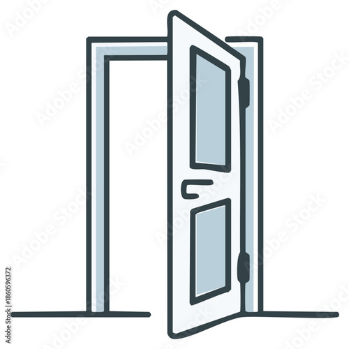 Simple line art icon of an open door symbolizing opportunity welcome and new beginnings