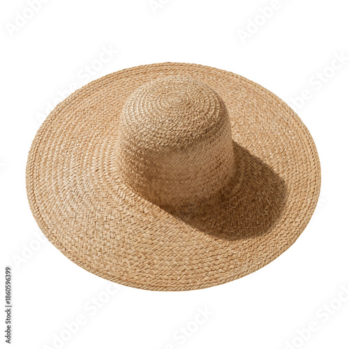 Large Straw Hat Resting on a Flat Surface With Round Shape in Bright Light