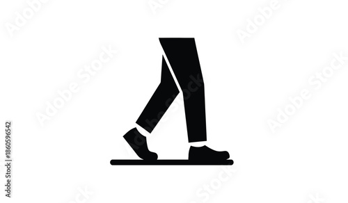 A simple black and white illustration depicting a person walking forward