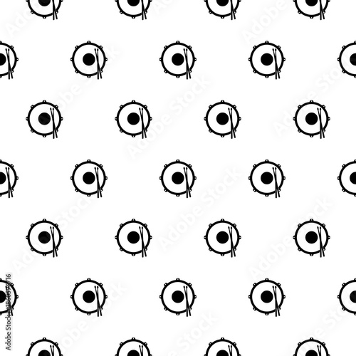 Musical instrument drum and drum sticks seamless pattern isolated on white background