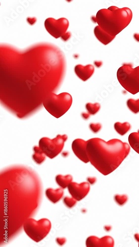 Red Hearts Floating on a White Background, Romantic Theme