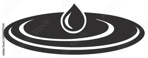 Clean vector graphic of a water drop impacting a still surface and creating concentric wave ripples.