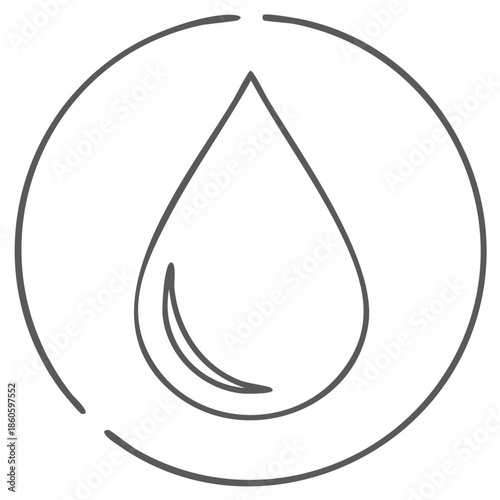 Line art drawing of a water drop with circle surrounding it minimalistic concept for ecological theme