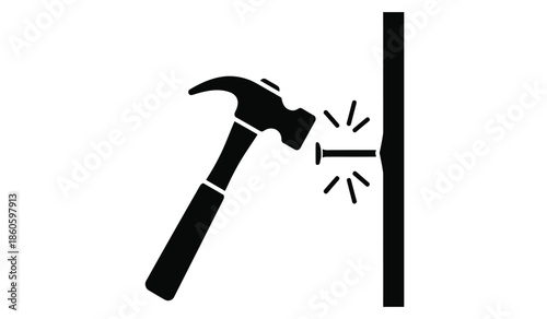 Hammer hitting a wall causing damage depicted in a simple black and white icon