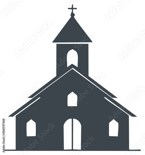 Christian Church silhouette icon vector illustration. Religious building with cross for faith and worship concepts.