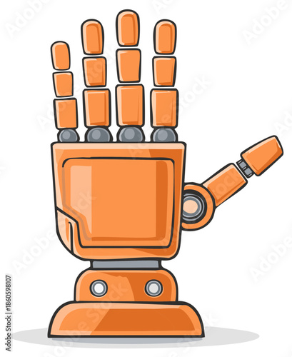 Orange robotic hand with segmented fingers an advanced bionic technology illustration