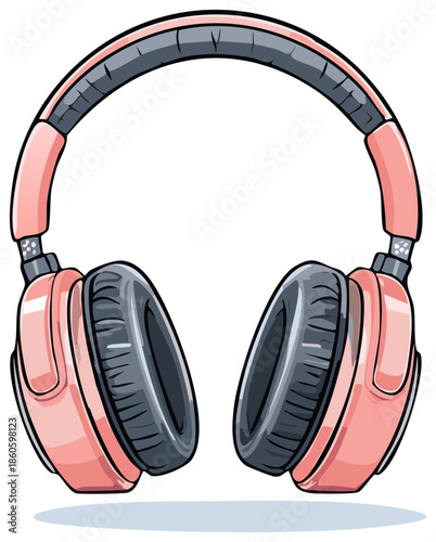 Vector illustration of stylish pink over-ear headphones for music, audio, and entertainment concepts.