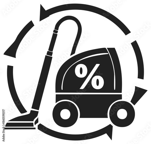 Vacuum Cleaner With Percentage Symbol Inside Circle Arrows Representing Sale or Discount