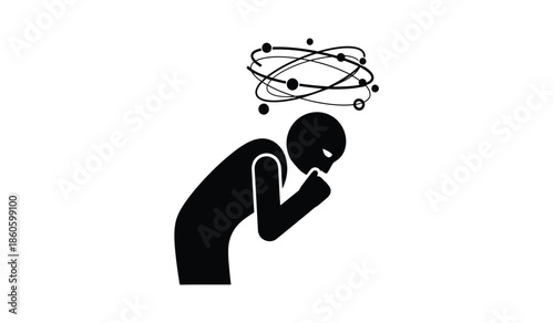 A silhouetted figure experiencing mental distress with swirling thoughts above