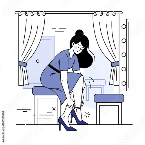 Young caucasian female trying on high heels in a fashionable dressing room