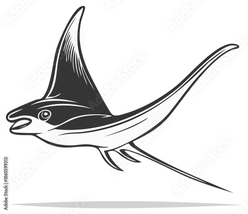 Graceful Manta Ray Soars Through Ocean Depths in Stylized Illustration
