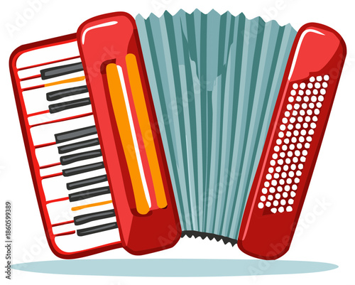 Illustration of a Red Accordion Isolated on White Musical Instrument Design