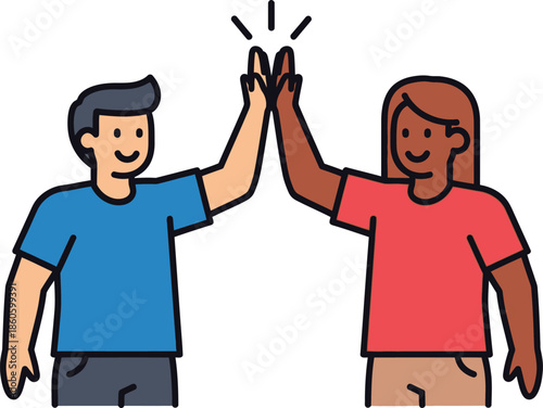 Modern digital illustration of diverse professionals collaborating in a bright office with laptops, charts, and creative tools for business growth and teamwork